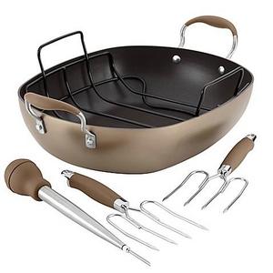 Anolon® Advanced Bronze Hard Anodized Nonstick 5-Piece 16-Inch Oval Roaster and Rack Set