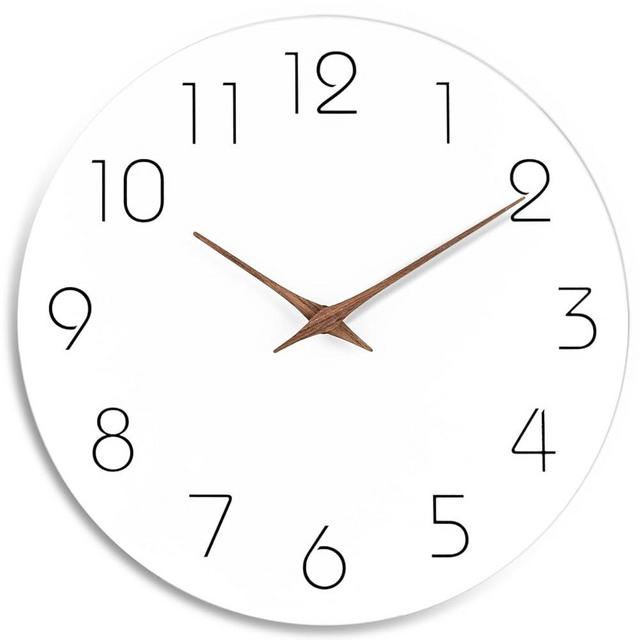 Mosewa Wall Clock 8 Inch White Silent Non Ticking Wall Clocks Battery Operated - Simple Minimalist Wooden Clock Decorative for Kitchen,Home,Bedroom,Living Room, Office