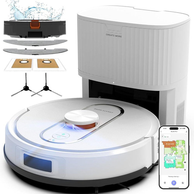 Bagotte Robot Vacuum and Mop Combo, 6000Pa Robotic Vacuum with Mapping, Self-Emptying Station for 90 Days Hands-Free Cleaning, LiDAR Navigation,Wi-Fi/App/Alexa Voice Control, for Carpets Hard Floors