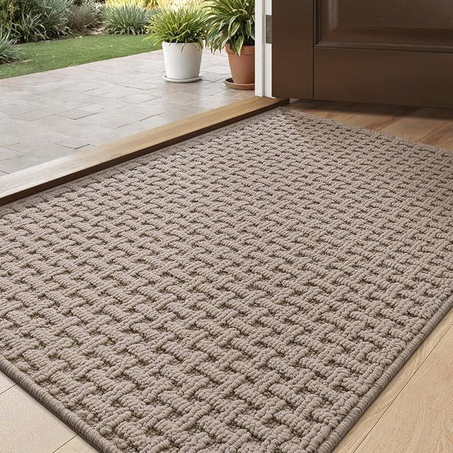 DEXI Door Mat Front Entrance with Non Slip Backing, 24x36 Inside Entryway Doormat for House Entry, Washable Mats Low Profile, Beige