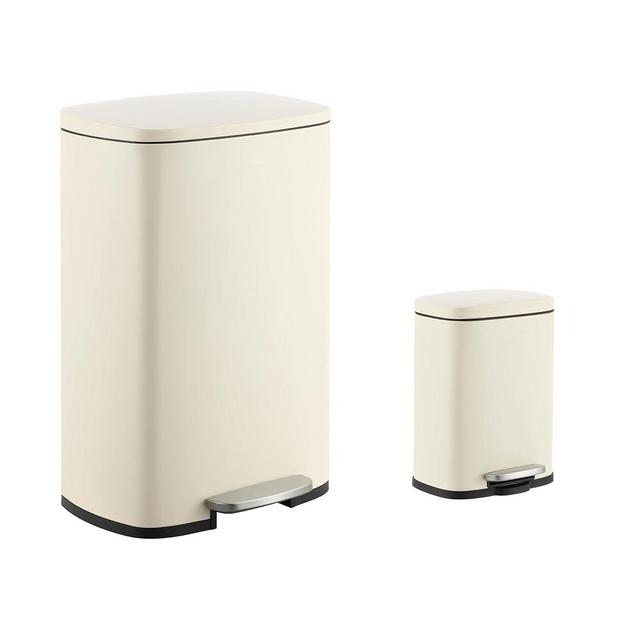 happimess HPM1006F Connor Rectangular 13-Gallon Trash Can with Soft-Close Lid and Free Mini Trash Can, Fingerprint Resistant, Modern, Minimalistic for Home, Kitchen, Office, Bathroom, Limestone Beige