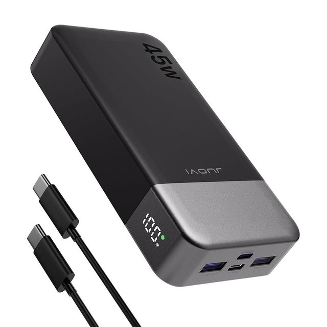 JUOVI J2621 Power Bank Portable Charger 20000mAh 45W, PD3.0 QC 4.0 Fast Charging Battery Pack with LED Display,2 USB-C,2 USB-A for iPhone 15 16, MacBook