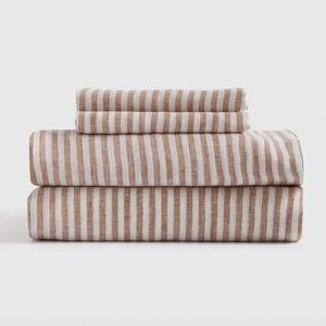 Linen Sheets | Quince in Terracotta/White Stripe
