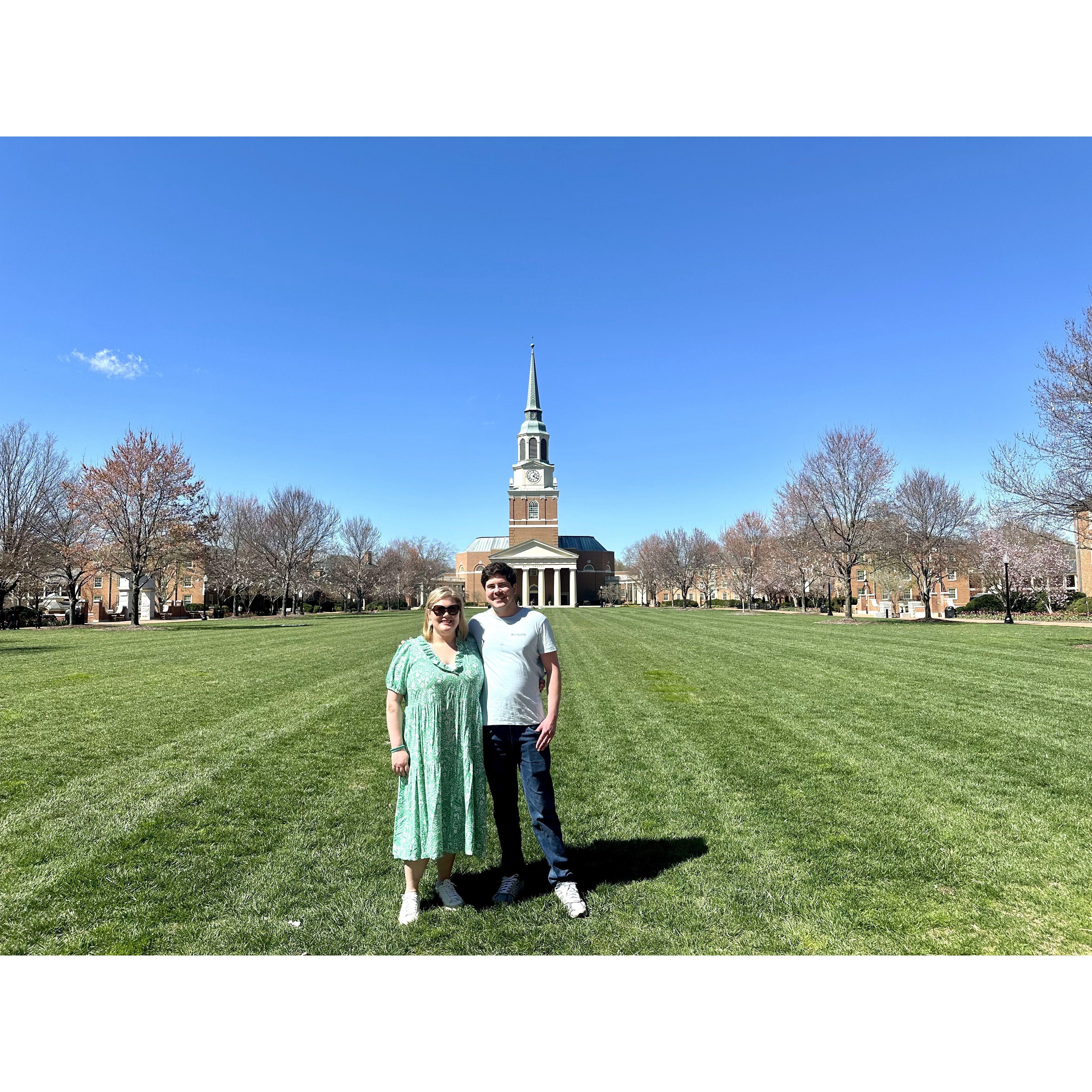 Satie showing Alex around her alma mater, Wake Forest
