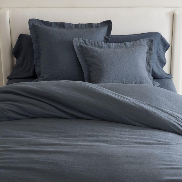 Steel Blue Belgian Flax Linen Duvet Cover, King/Cal. King