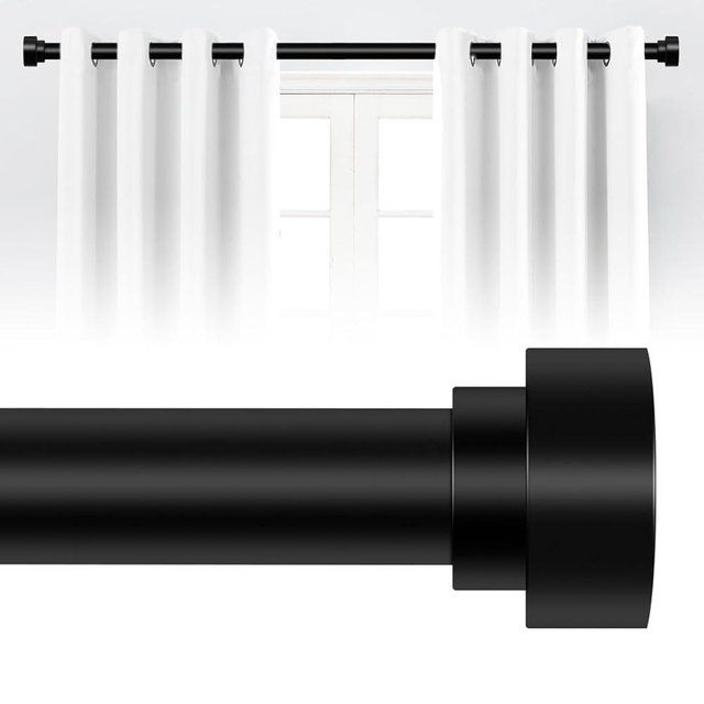 Black Adjustable Curtain Rods for Windows 66 to 120 Inch,1 Inch Heavy Duty Curtain Rod for Bedroom Living Room,Matte Black Iron Easy Install Modern Decorative Window Treatment Single Rods,30-120"