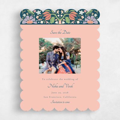 Pink Scalloped Wedding Save the Date - Suraya Photo