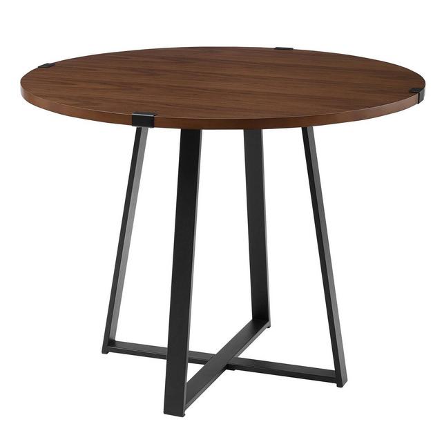40" Urban Industrial Round Dining Table with Faux Wrap Leg Dark Walnut - Saracina Home