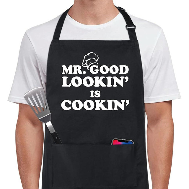 Xornis 100% Cotton Funny Apron with 2 Pockets for Men Women BBQ Grilling Adjustable Bib Black Aprons Gifts Cooking Kitchen