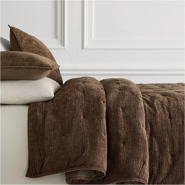 Chenille Tack Stitch Quilt, Full/Queen, Dark Cognac