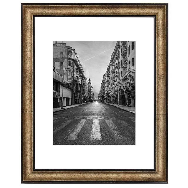 Golden State Art, 11x14 Photo Frame, Dark Gold Brown & Bronze Pewter Panel, with White Color Mat for Pictures 8x10 and Real Glass