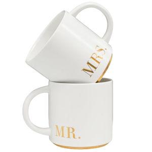 COLLECTIVE HOME - Mr. & Mrs. Ceramic Mugs, Wedding Gift Set, Perfect Luxury Couple's Gift, Elegant Design, Premium Ceramic, 2-Piece Set (MR & MRS)