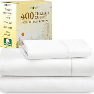 California Design Den Natural 100% Cotton Sheets, Twin Sheets Set, 400 Thread Count Sateen Bedding for Dorm Rooms & Adults, Deep Pockets with All Around Elastic, Cool & Durable - Antique White