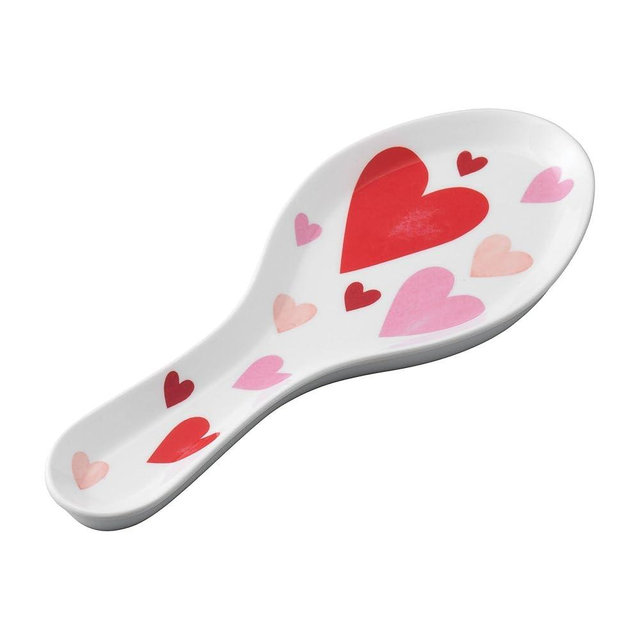 UPware Love Heart Melamine Spoon Rest, Cooking Spoon Holder for Stove Top, Kitchen Counter, and Dining Table, 9.625 Inch, Red