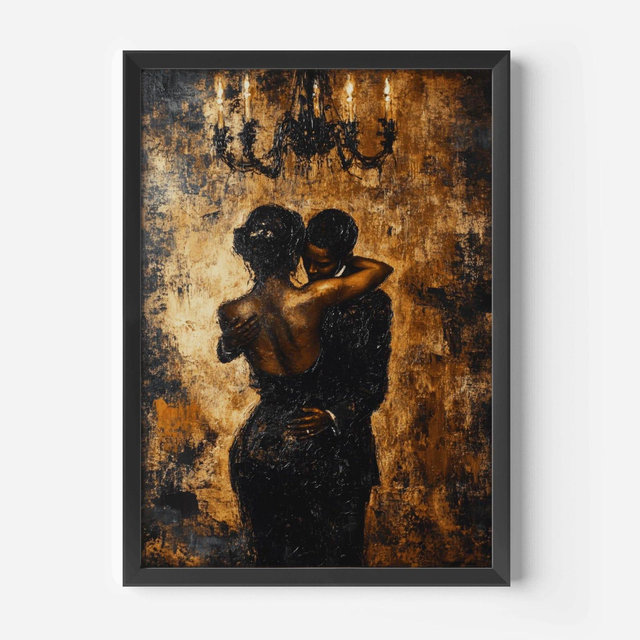 black couple romanticwall art intimate afrocentric painting luxury aesthetic decor elegant love artwork anniversary gift for valentines