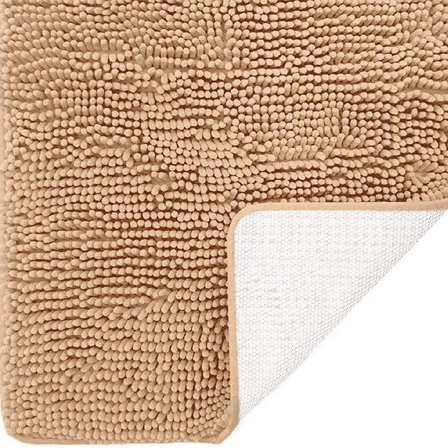 DEARTOWN Non-Slip Shaggy Bathroom Rug (24x39 Inches, Marzipan),Soft Microfibers Chenille Bath Mat with Water Absorbent, Machine Washable