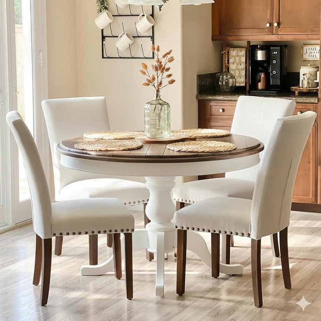 COLAMY Upholstered Dining Chairs Set of 4, Parsons Style Linen Beige Accent Chairs with High Back, for Round Kitchen Table or Small Dining Room – Comfortable & Stylish