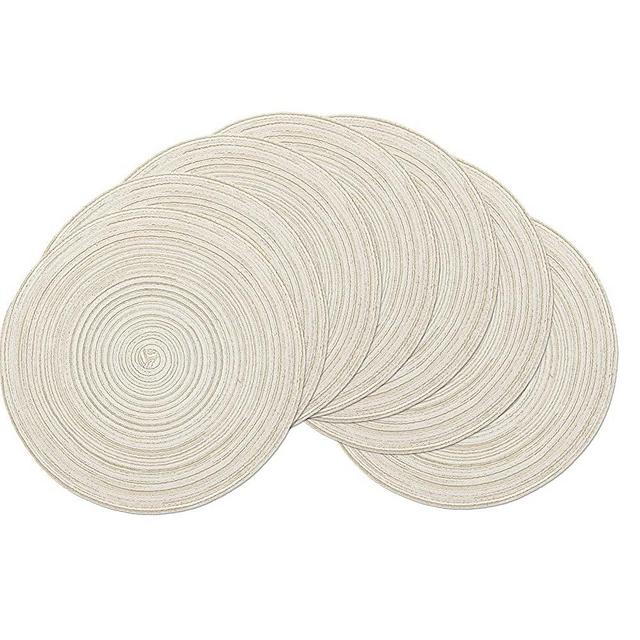 SHACOS Round Braided Placemats Set of 8 Round Table Mats for Dining Tables Mixed Color (Ivory, 8)