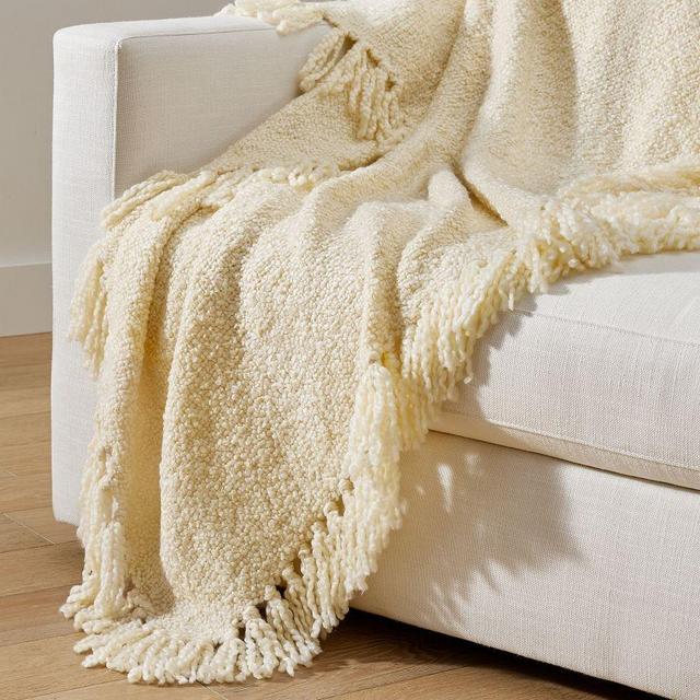 Dreamy Handwoven Fringe Throw, 50 x 60", Ivory