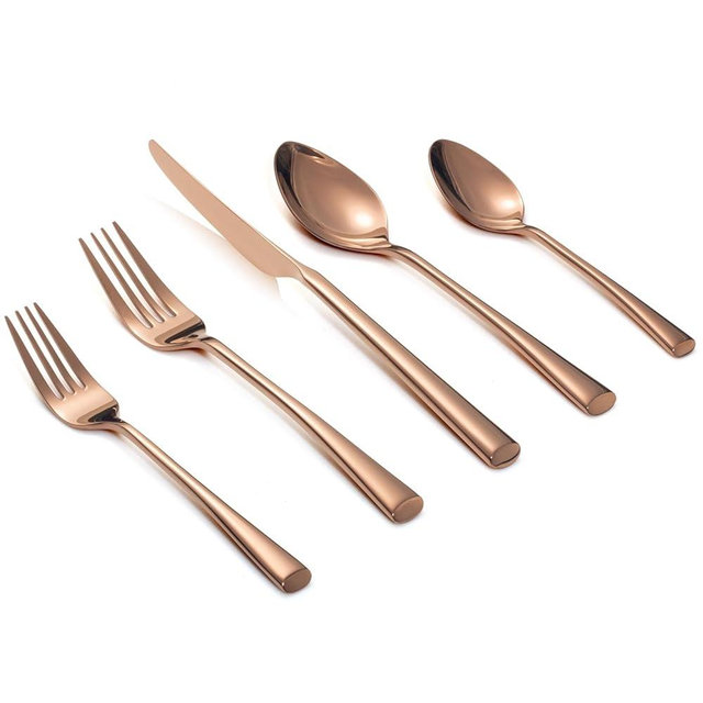 Alata Bailey Rose Gold 20-Piece Forged Stainless Steel Flatware Set Cutlery Set, Service for 4, Silver Finish, Dishwasher Safe