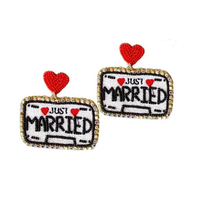 Just Married Earrings, Honeymoon Earrings, Bride Earrings, Wedding Party Earrings, Seed Bead Earrings, Beaded Earrings, Bride Gifts for Honeymoon, Gifts for Wedding (L. Plate)