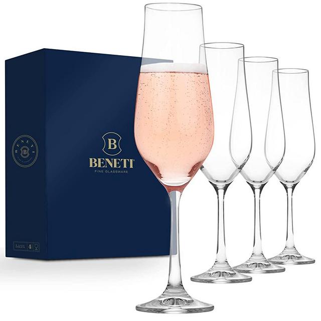 European Glass Champagne Flutes [4 Pack] 6-Ounce Champagne Glasses 4pc Set, 100% No-Lead Premium Square Edge Blown Glass Prosecco Wine Glass Flutes, Stemmed Wine Flutes for Sauvignon Blanc Muscat, etc