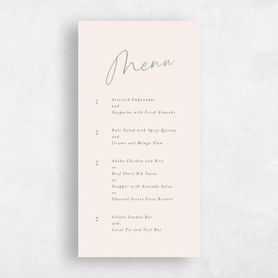 Pale Jade, Green Wedding Menu - Gemma