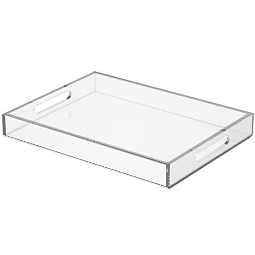 NIUBEE Clear Serving Tray 12x16 Inches -Spill Proof- Acrylic Decorative Tray Organiser for Ottoman Coffee Table Countertop with Handles