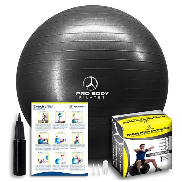 ProBody Pilates Exercise Ball - Professional Grade Anti-Burst Fitness, Balance Ball for Pilates, Yoga, Birthing, Stability Gym Workout Training and Physical Therapy
