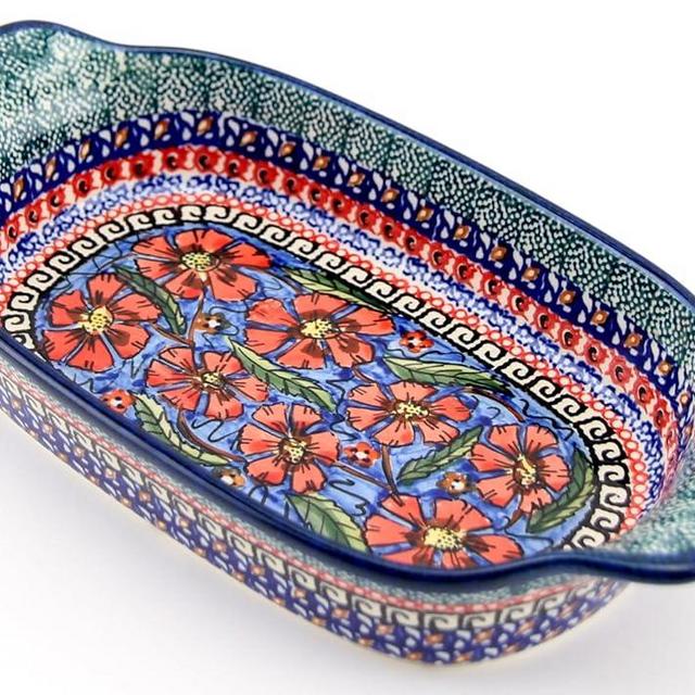 Polish Pottery Rectangular Serving Dish - Poppies Unikat Signature Pattern - 10" Length x 5.25" Width - by Zaklady Ceramiczne Boleslawiec Poland