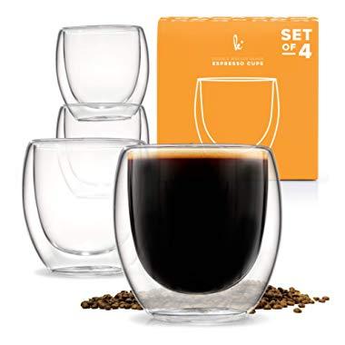Espresso Cups Shot Glass Coffee Set of 4 - Double Wall Thermo Insulated