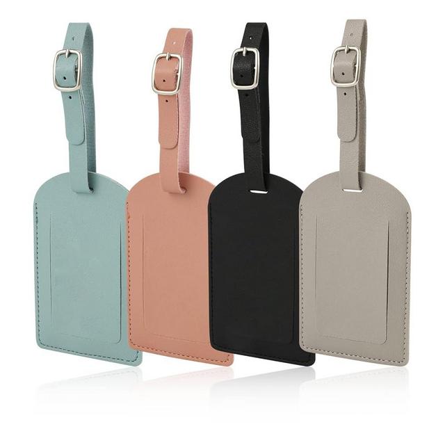 4pcs PU Leather Luggage Tag with Adjustable Strap, Suitcase Tags Identifier Travel Bag Baggage Labels with Privacy Protection Cover for Couple Suitcases Travelling Wedding Valentines Gift (4 Colors)