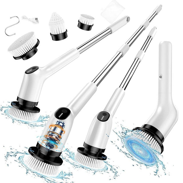 Electric Spin Scrubber, Shower Scrubber with Extendable 53.3'' Arm | Dual-Speed, 3 Brush Heads | Versatile Power Scrubber for Bathroom, Shower, Tub, Tile, and Car