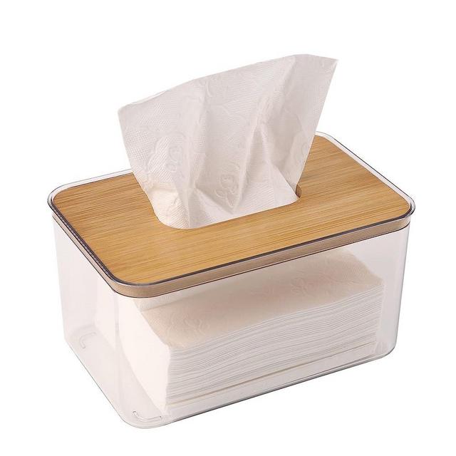 Acrylic Tissue Box 2 Pack, Acrylic Dryer Sheet Holder for Laundry Room, Table Clear Dryer Sheet Dispenser Rectangular