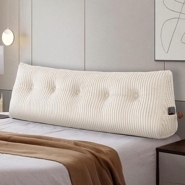 SLIGUY Large Headboard Wedge Pillow Bed Rest Reading Pillow Bolster Triangular Pillow for Sitting in Bed-Backrest Positioning Support Long Pillow for Daybed (Queen:59x8x20 Inches,Beige)
