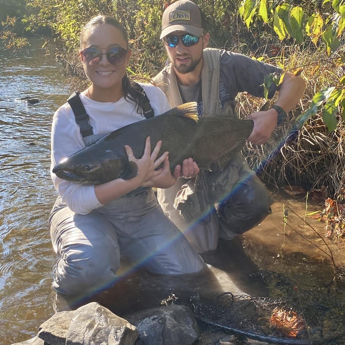 James taking Emily to catch her first salmon in Pulaski, NY