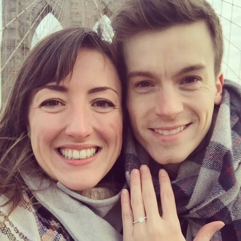 Our first (posed) photo as an engaged coupled at the Brooklyn Bridge.