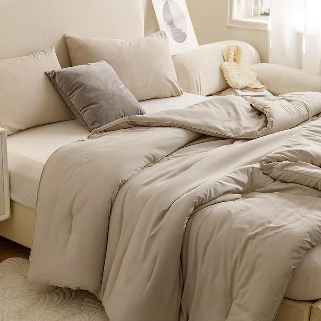 ROSGONIA Beige California King Comforter Set,3pcs (1 Boho Khaki Cal King Comforter & 2 Pillowcases), Tan California King Comforter Sets Oversized, Soft Lightweight Cozy, Easy to Wash and Clean Bedding