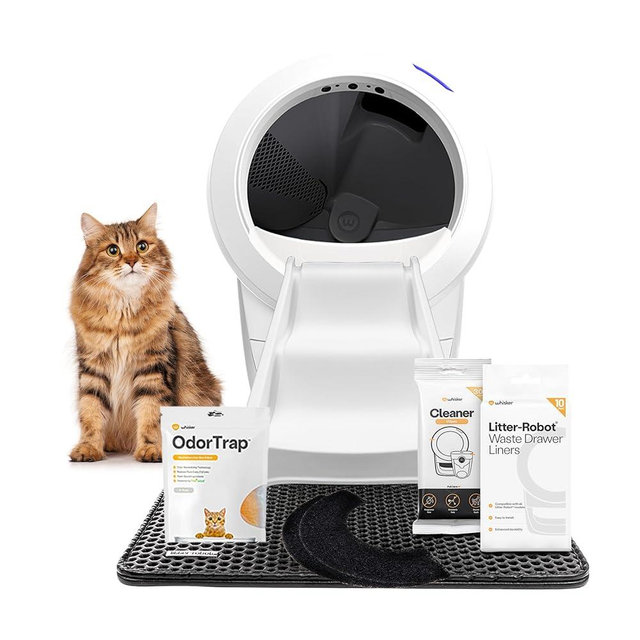 Litter-Robot 4 Supply & Accessory Bundle by Whisker, White- Automatic Self-Cleaning Cat Litter Box, Includes Litter-Robot 4, Ramp, Mat, 3 OdorTrap Packs, 10 Liners, 30 Wipes, & 2 Carbon Filters