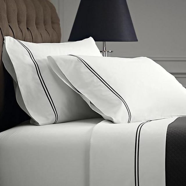 Italian Hotel Satin Stitch White Sheet Set-White Stitching-King Bed