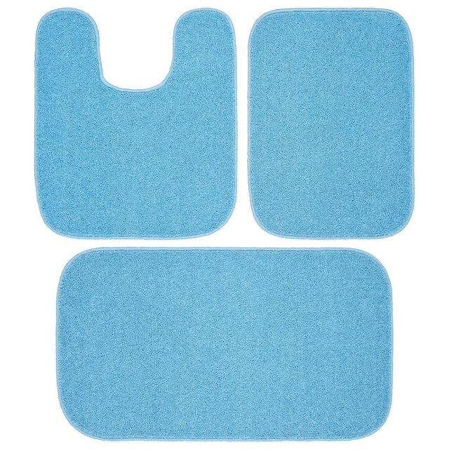 Garland Rug Gramercy 3Pc Washable Bathroom Rug Set Basin Blue: Machine Made, Non-Skid, Polypropylene
