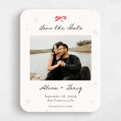 Beige Rounded Wedding Save the Date - Moire Photo