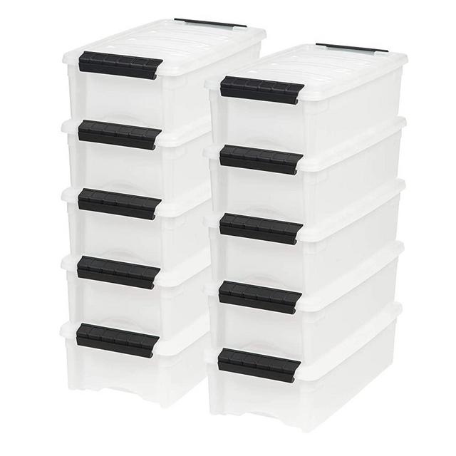 IRIS USA TB Pearl Plastic Storage Bin Tote Organizing Container with Durable Lid and Secure Latching Buckles, 5 Qt, 10 Pack