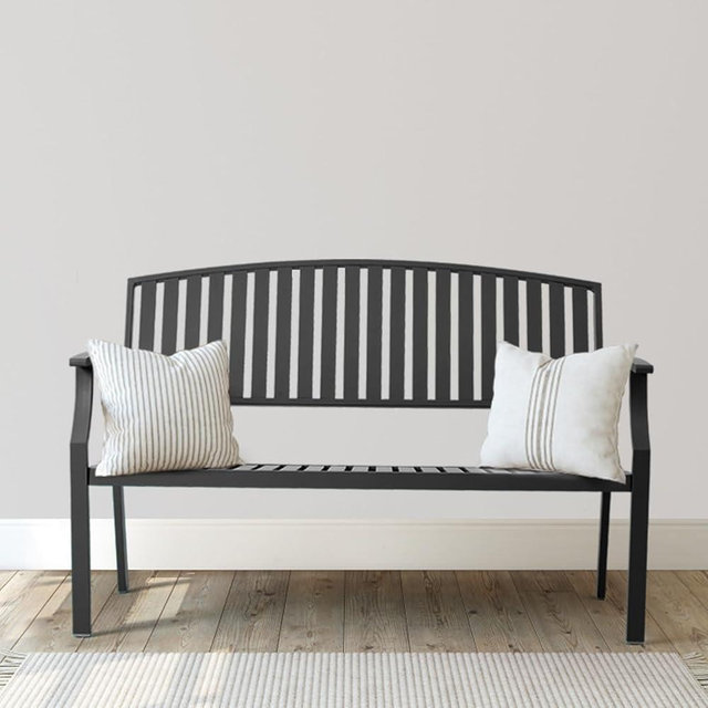 Eongdn 52" Outdoor Bench Weatherproof, Aluminum Metal Patio Garden Bench, Patio Loveseat for Porch Garden Lawn Backyard Park Balcony(Grey, 1PC)