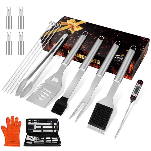 homenote Grilling Accessories, 17PCS Grill Tools Set BBQ Tool Kit Stainless Steel Grill Sets, 16” Spatula Tongs, Thermometer for Barbecue, Camping, Perfect Grill Gift