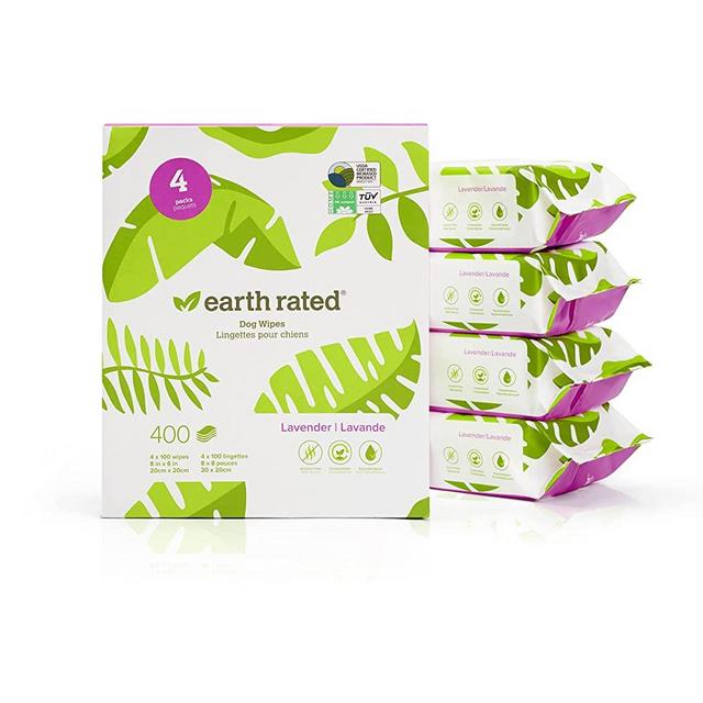 (Packaging May Vary) Earth Rated Dog Wipes, Thick Plant Based Grooming Wipes For Easy Use on Paws, Body and Bum, Lavender Scented, 400 Count