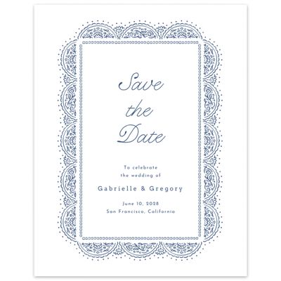 Dark Cobalt, White Wedding Digital Save the Date - Carmel Portrait