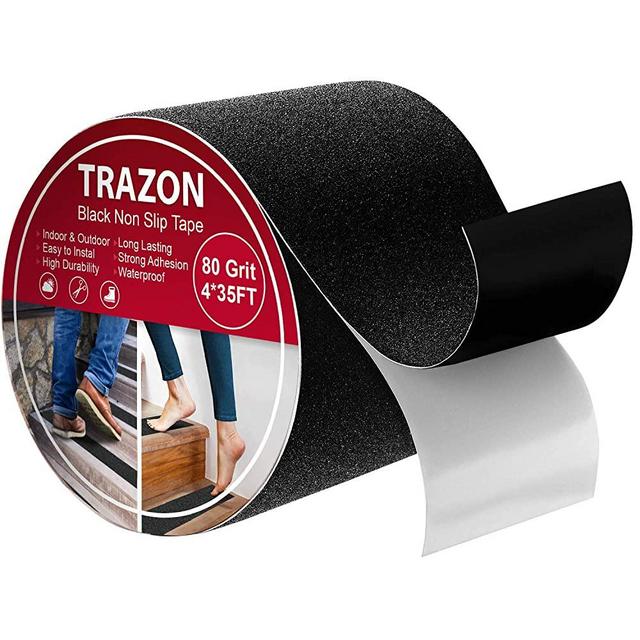 Grip Tape - Heavy Duty Anti Slip Tape for Stairs Outdoor/Indoor Waterproof 4Inch x 35Ft Safety Non Skid Roll for Stair Steps Traction Tread Staircases Grips Adhesive Non Slip Strips Nonslip Walk Black