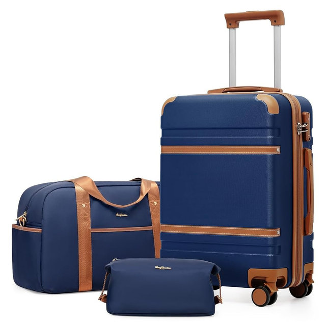 LONG VACATION Carry On Luggage Set 3 Piece, 20 Inch ABS+PC Hardshell Carry on Suitcase with Spinner Wheels TSA Lock & YKK Zipper