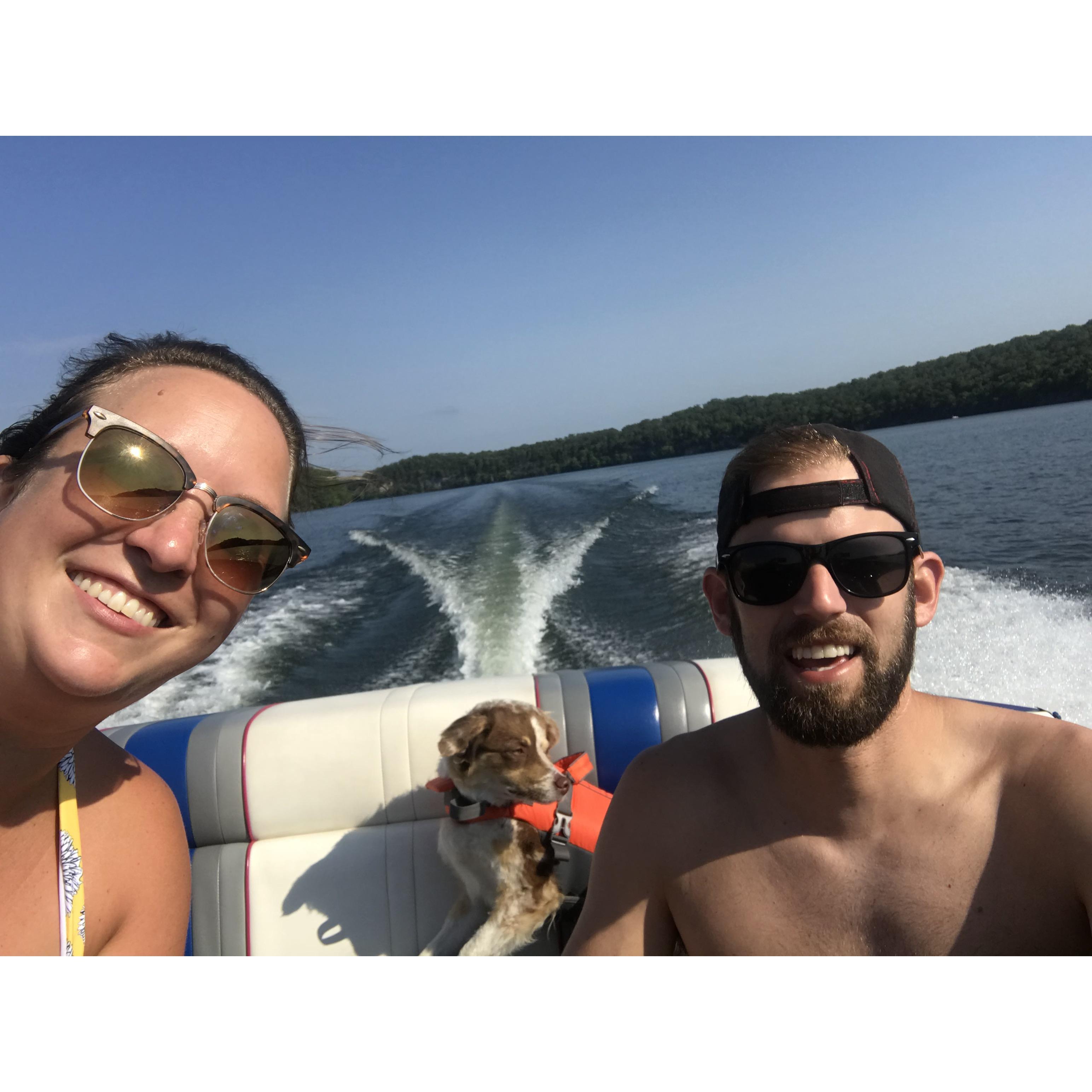 We've taken a bunch of trips with the boat. Ernie loves to swim, even though her life vest makes her look like a nerd.
